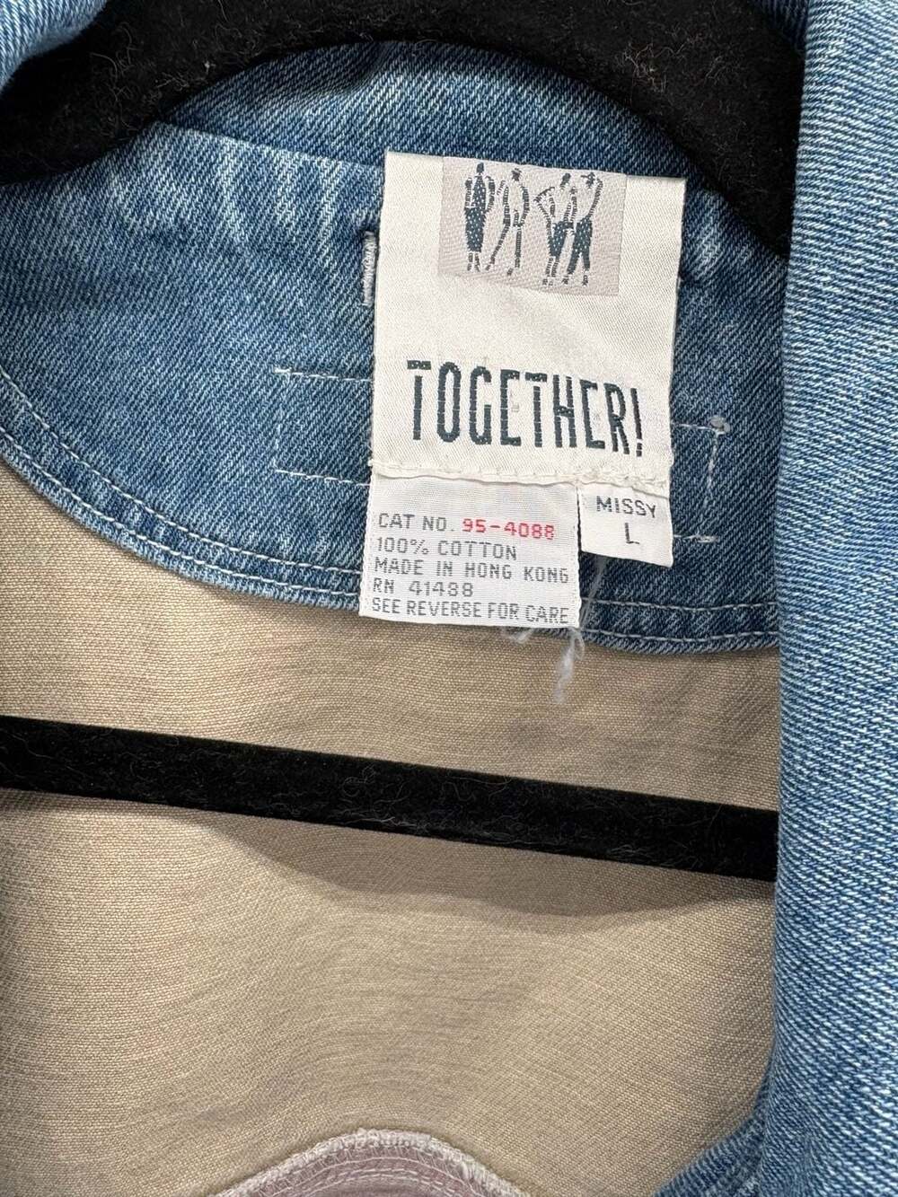 Together! Vintage 90s Pastel Colorblock Patchwork Denim Jacket Sz L - Picture 3 of 6
